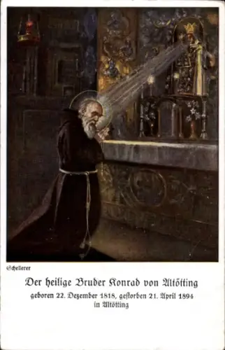 Ak Altötting in Oberbayern, Heiliger Bruder Konrad von  Mönch, religiöse Darstellung, Kunstwerk