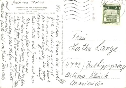 Ak Holm in Holstein, Landhaus an den Karpfenteichen, Teichblick