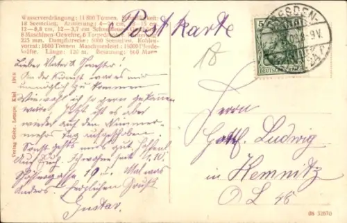 Ak Deutsches Kriegsschiff, S.M.S. Wettin, Kaiserliche Marine