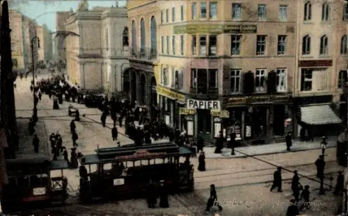 Ak Hamburg Mitte Altstadt, Adolphplatz, Börse, Straßenbahn, Papierhandlung