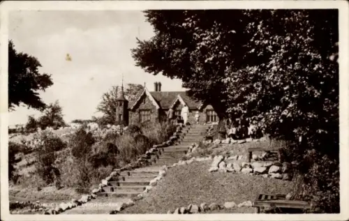 Ak Leigh on Sea Essex England, Bibliothek, Gartenanlage, Treppe