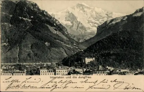 Ak Interlaken Kanton Bern Schweiz, Stadt und die Jungfrau