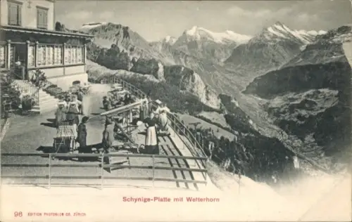 Ak Schynige Platte Kanton Bern, Wetterhorn von der Terrasse aus gesehen