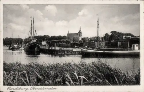 Ak Rendsburg in Schleswig Holstein, Hafenansicht, Boote,  Obereiderhafen