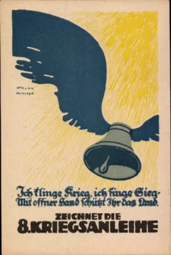 Künstler Ak Lietz, Otto, Zeichnet die 8. Kriegsanleihe, Glocke mit Flügeln