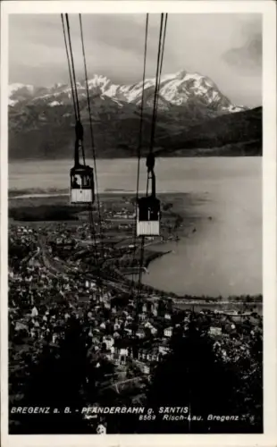 Ak Bregenz am Bodensee Vorarlberg, Blick auf  Pfänderbahn, Säntis, Seilbahnkabinen, Berge