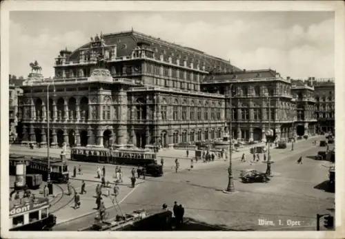 Ak Wien 1 Innere Stadt,  1. Oper,  Architektur, Straßenverkehr, Menschen
