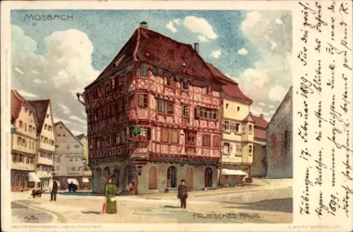 Künstler Litho Mutter, K., Mosbach im Neckar Odenwald Kreis, Palm'sches Haus, Straßenansicht