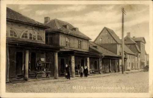 Ak Jelgava Mitau Lettland, Krambuden am Markt