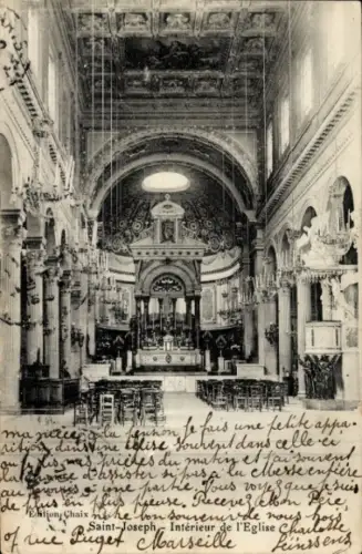 Ak Marseille Bouches du Rhône, Innenansicht der Kirche Saint-Joseph, Altar, Bänke, religiöse Atmo