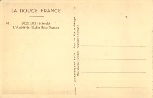 Ak Béziers Hérault, Abbildung der Abside der Église Saint-Nazaire, Bäume im Vordergrund, sepiafar