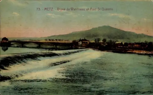 Ak Metz Moselle,  Digue de Watrineau, Fort St Quentin, Flusslandschaft