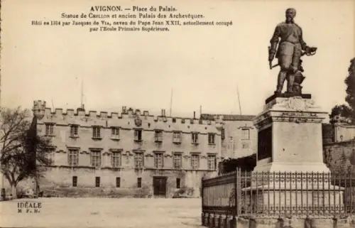 Ak Avignon Vaucluse, Statue von Crillon, Palais des Archevêques, Platzansicht, Avignon