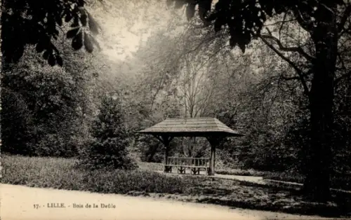 Ak Lille Nord, Landschaft mit Pavillon, Bäume, Wiese, Schwarz-Weiß-Foto