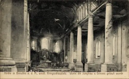 Ak Brieulles sur Meuse, Kirche, Innenansicht, westl. Kriegsschauplatz