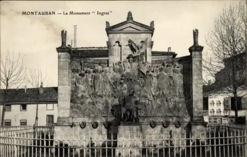 Ak Montauban Tarn et Garonne, Monument Ingres,  Skulpturen, J. Tapie