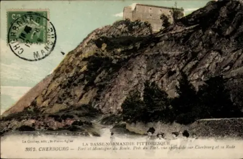 Ak Cherbourg en Cotentin Manche, Blick auf Fort und Montagne du Roule,  Basse-Normandie, 