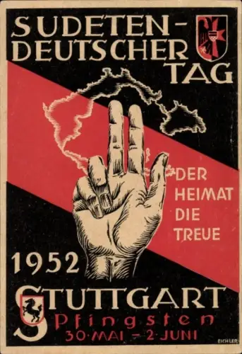 Künstler Ak Stuttgart in Württemberg, Sudetendeutscher Tag Pfingsten 1952, Wappen
