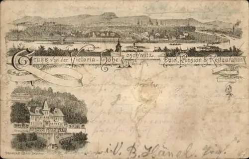 Vorläufer Litho Dresden Loschwitz, Victoria-Höhe, Hotel, Aussicht