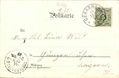 Litho Gerabronn in Württemberg, Gesamtansicht, Tor, Gasthof zur Post, Postamt, Molkereischule
