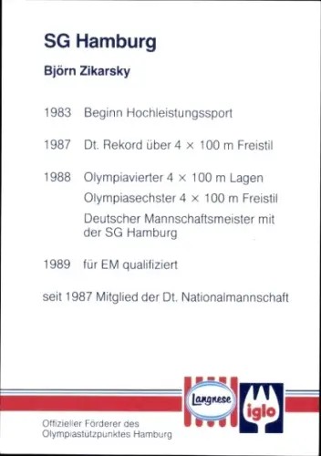 Foto Schwimmer Björn Zikarsky, Autogramm