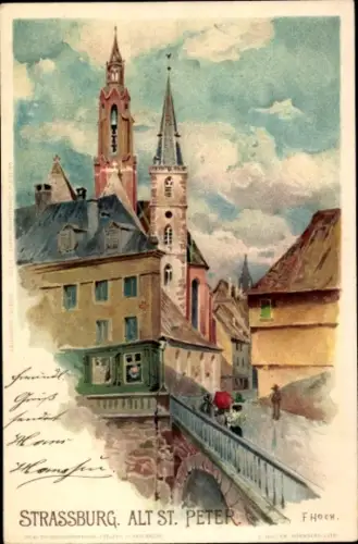 Künstler Litho Hoch, F., Straßburg Strassburg Elsass Bas Rhin, Alt St. Peter