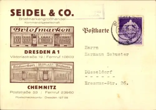 Ak Reklame Seidel & Co. Briefmarkengroßhandel, Dresden Viktoriastraße 9, Chemnitz Poststraße 53