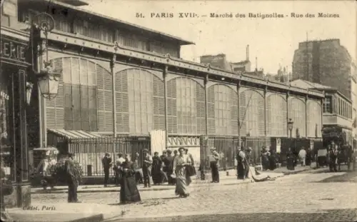 CPA Paris XVII, Marché des Batignolles, Rue des Moines