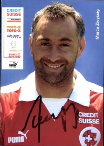 Autogrammkarte Fußballspieler Marco Zwyssig, Autogramm