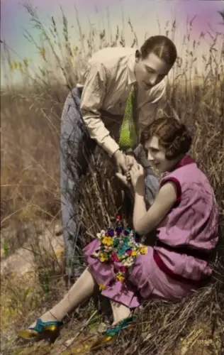 Ak Liebespaar, Portrait