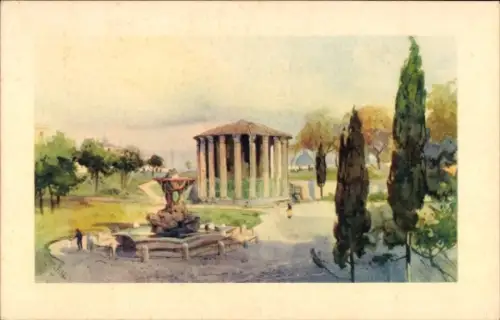Ak Roma Rom Lazio, Tempio di Vesta, Brunnen, Bäume, Parklandschaft, Rom
