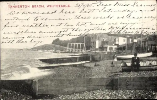 Ak Whitstable Kent England, Tankerton Beach,  Strand, Wasser, Boote, Küste