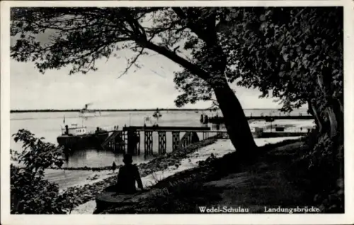 Ak Wedel in Schleswig Holstein, Uferpartie an der Elbe, Anlegesteg, Dampfer