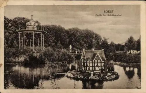 Ak Soest in Westfalen, Schützenhof, Teich, Pavillon, Fachwerkhaus, Soest