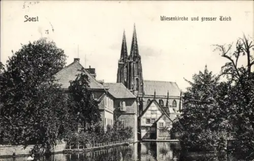 Ak Soest in Westfalen,  Wiesenkirche, großer Teich,  