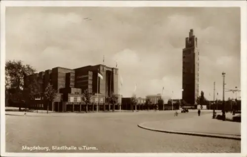Ak Magdeburg an der Elbe,  Stadthalle, Turm, 1942