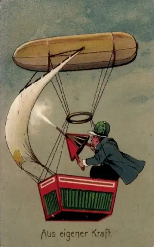 Ak Aus eigener Kraft, Selbst gebasteltes Luftschiff, Zeppelin