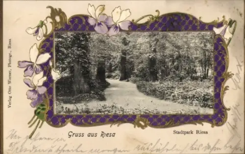 Präge Passepartout Ak Riesa an der Elbe Sachsen, Stadtpark
