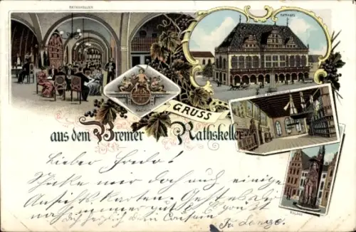 Litho Hansestadt Bremen, Bremer Ratskeller, Rathaus, Obere Rathaushalle, Roland