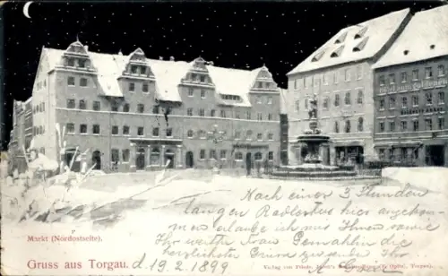 Ak Torgau an der Elbe, Markt bei Nacht im Winter