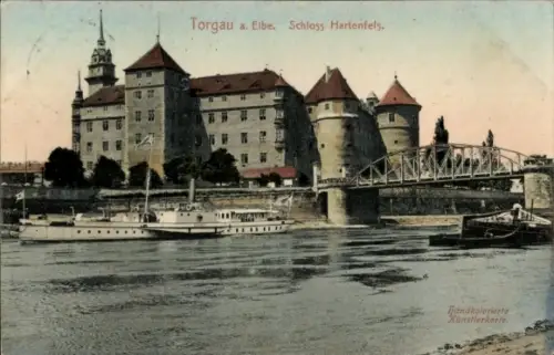 Ak Torgau an der Elbe, Schloss Hartenfels, Salondampfer
