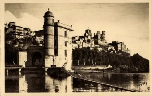Ak Béziers Hérault, Fluss, Mühle, Stadtansicht,  Hérault