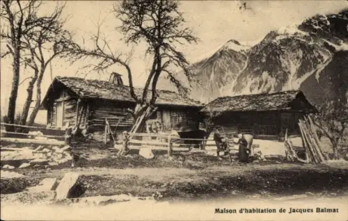 Ak Chamonix Mont Blanc Haute Savoie, Häuser, Berge, Bäume, Jacques Balmat, Chamonix