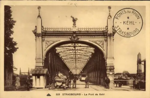 Ak Strasbourg Straßburg Elsass Bas Rhin, Brücke, Menschen, Pferdewagen,  Pont de Kehl