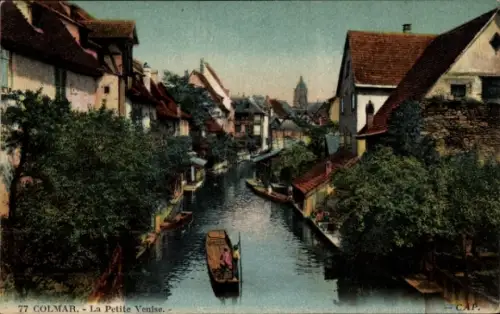 Ak Colmar Kolmar Elsass Haut Rhin, Blick auf Kanal, Boote, Häuser, Bäume,  La Petite Venise