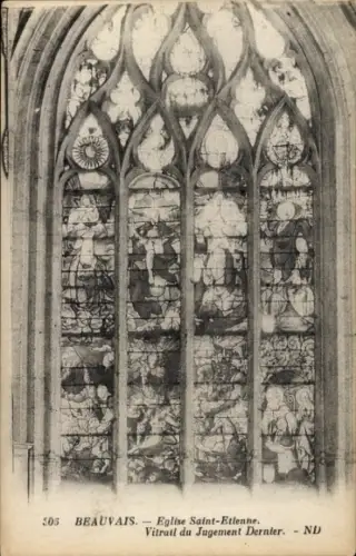 Ak Beauvais Oise, Buntglasfenster, Eglise Saint-Etienne, Vitrail du Jugement Dernier