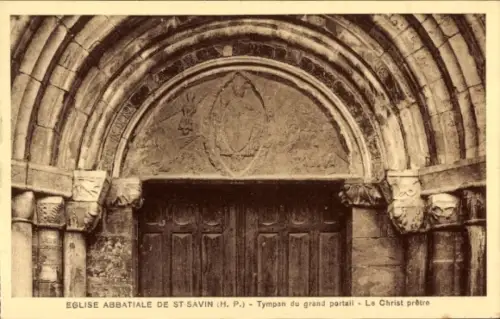Ak Saint Savin Hautes-Pyrénées, Portal der Kirche