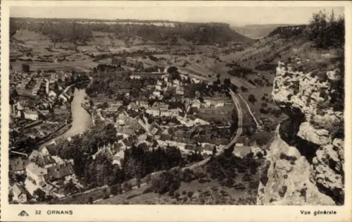 Ak Ornans Doubs, Landschaftsaufnahme, Fluss, Häuser, Hügel, Ornans