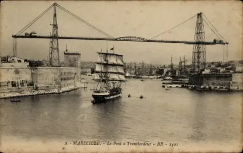 Ak Marseille Bouches du Rhône, Schiff, Transbordeurbrücke, Hafen,   