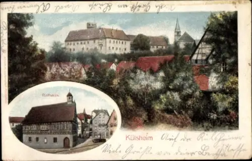 Ak Külsheim in Baden, Rathaus, Blick auf den Ort